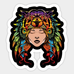 navajo womam with tiger head Sticker